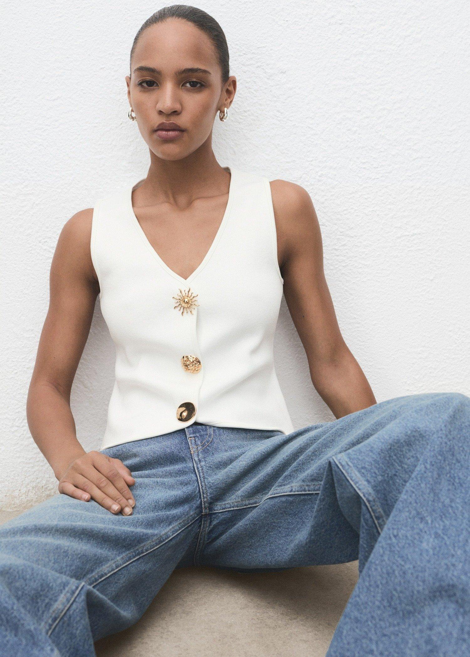 White Knitted Waistcoat With Jewel Buttons, , large image number 2