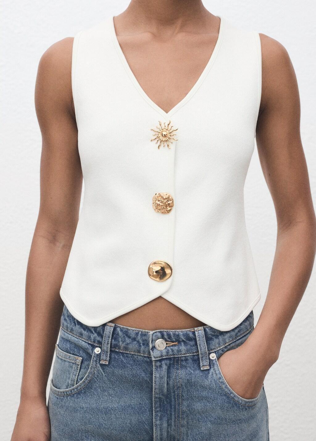 White Knitted Waistcoat With Jewel Buttons, 0201_01, large image number 10