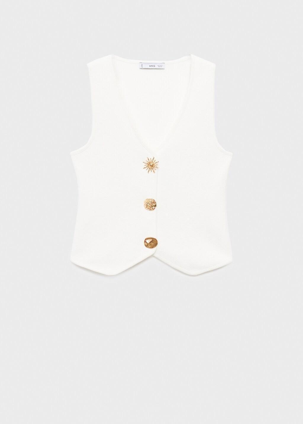 White Knitted Waistcoat With Jewel Buttons, 0201_01, large image number 11