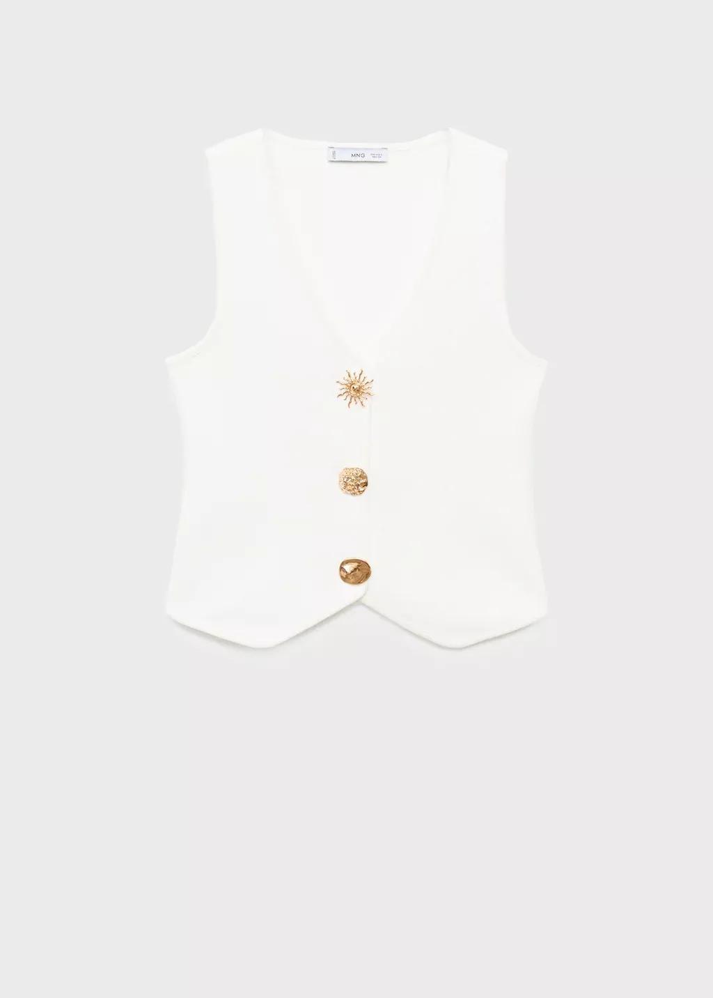 White Knitted Waistcoat With Jewel Buttons, , large image number 12