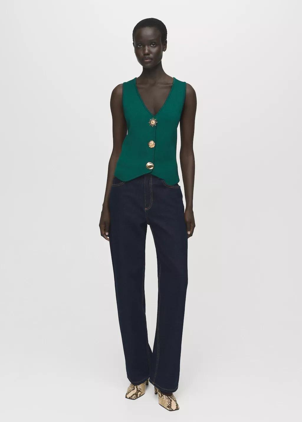DARK GREEN Knitted waistcoat with jewel buttons, , large image number 0