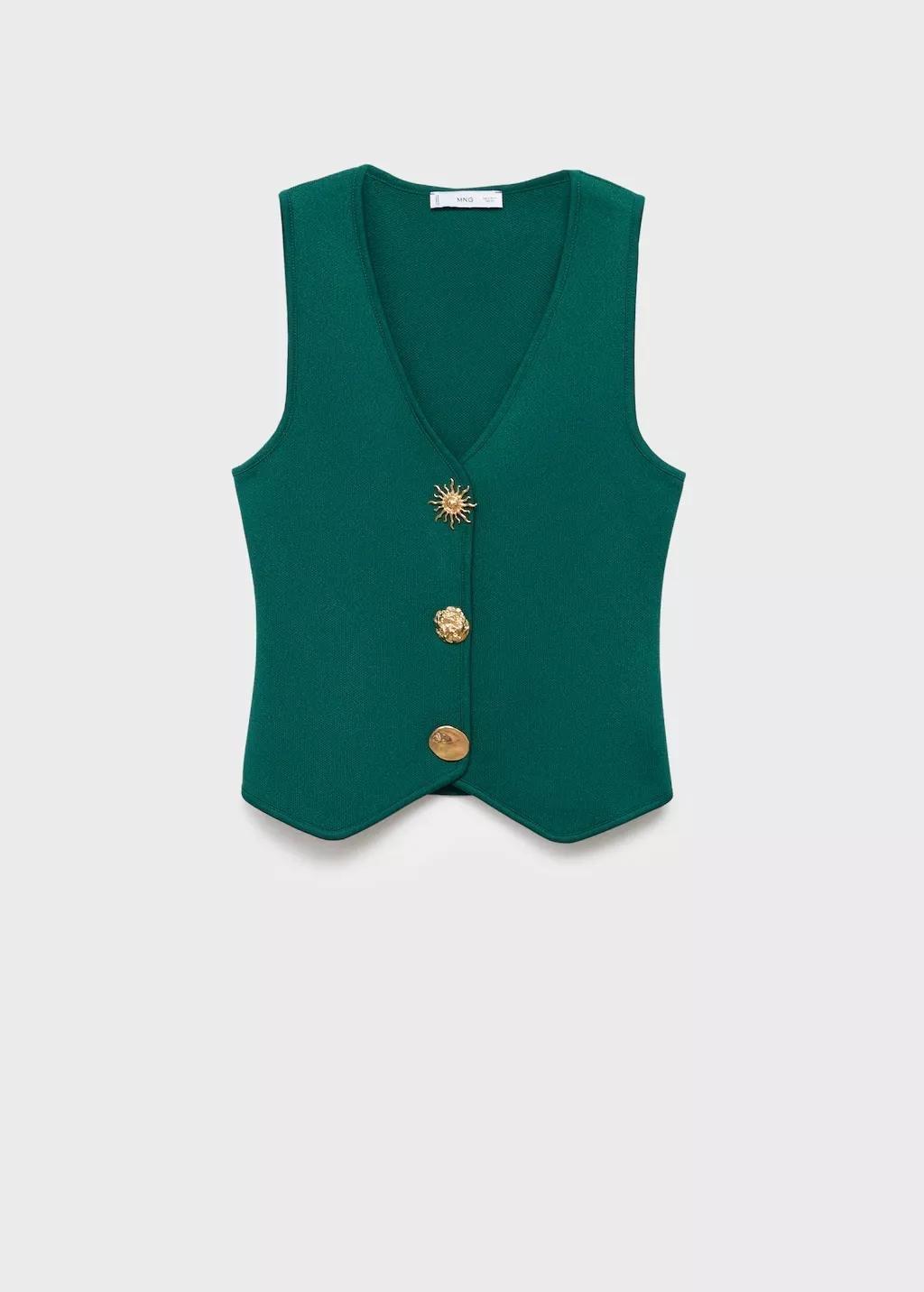 DARK GREEN Knitted waistcoat with jewel buttons, , large image number 8