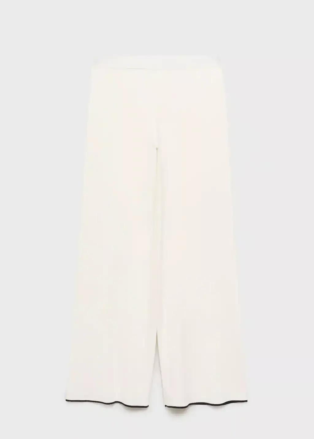 Beige Contrasting Low-Rise Knitted Trousers, , large image number 0