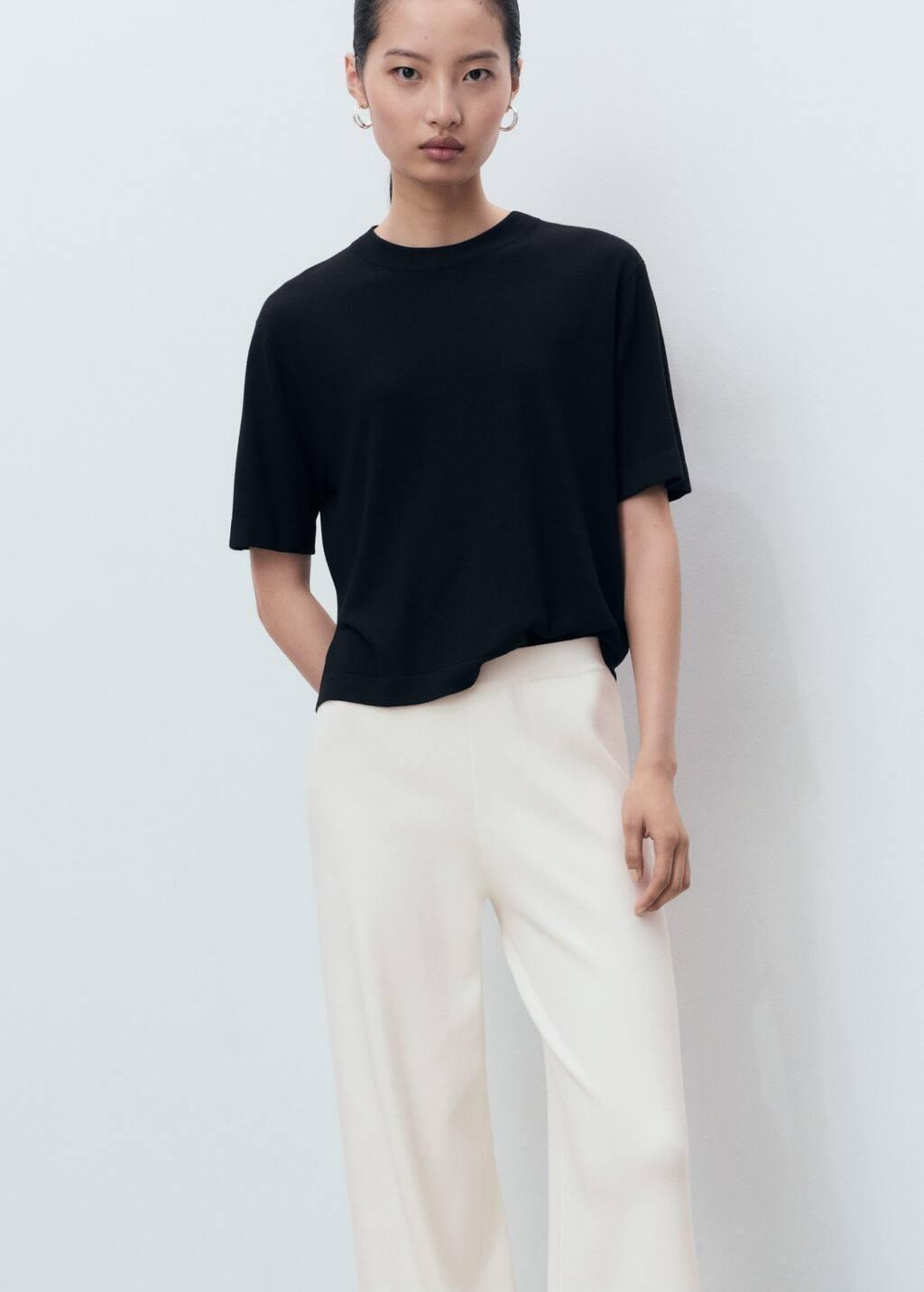 Beige Contrasting Low-Rise Knitted Trousers, , large image number 2