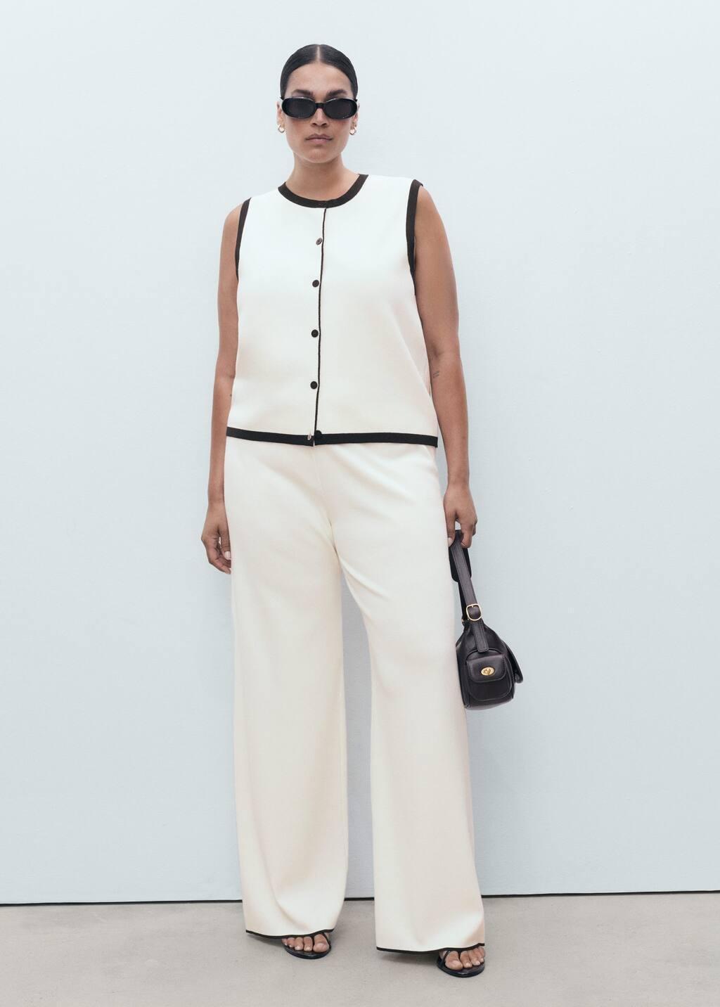 Beige Contrasting Low-Rise Knitted Trousers, , large image number 5