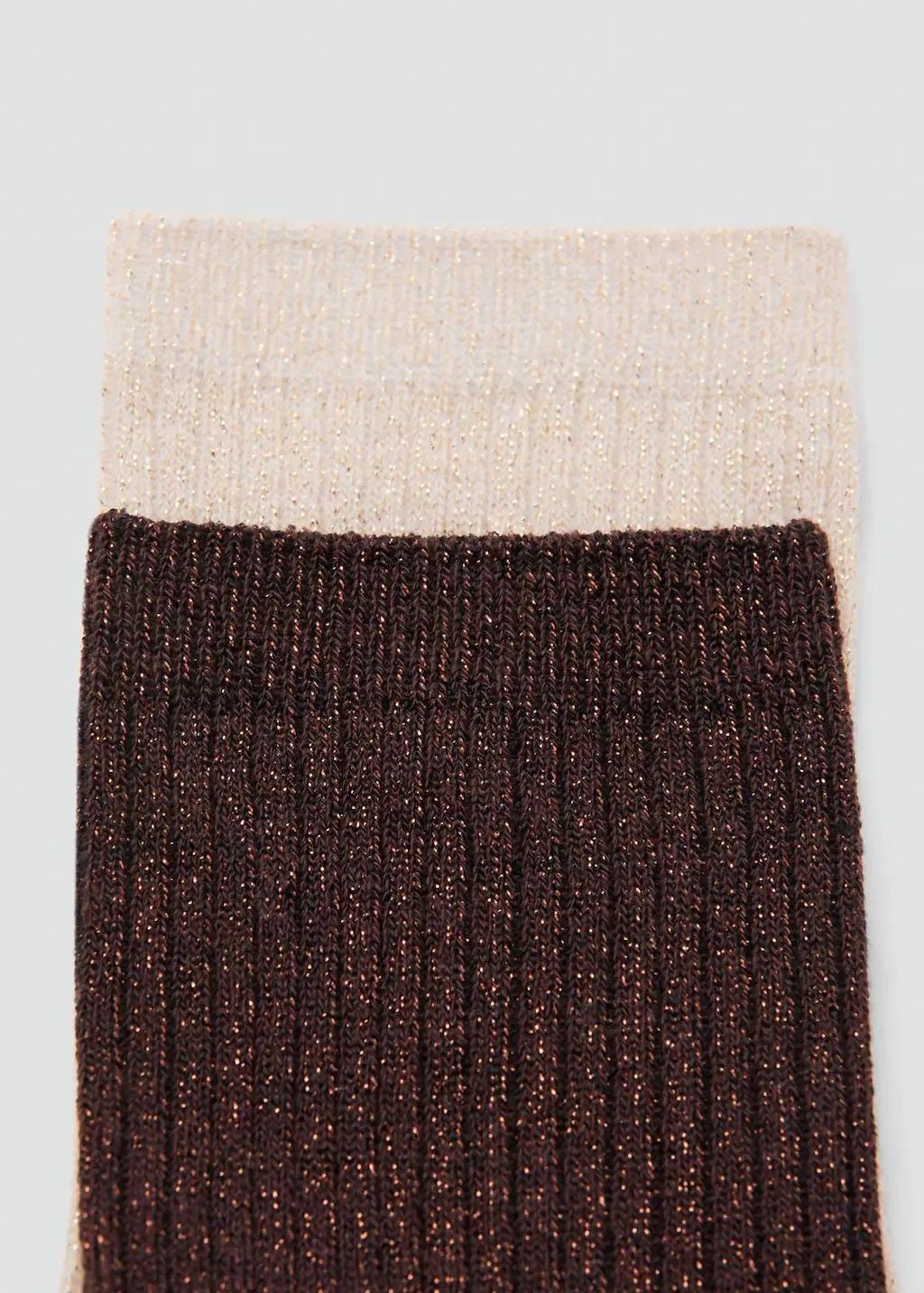Brown Pack Of 2 Ribbed Lurex Socks, Dark Brown, large image number 0