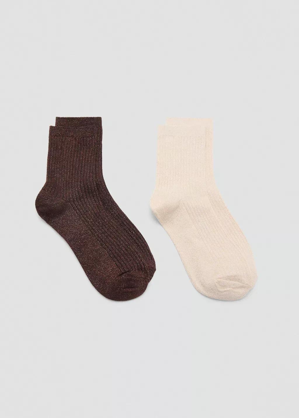 Brown Pack Of 2 Ribbed Lurex Socks, Dark Brown, large image number 3