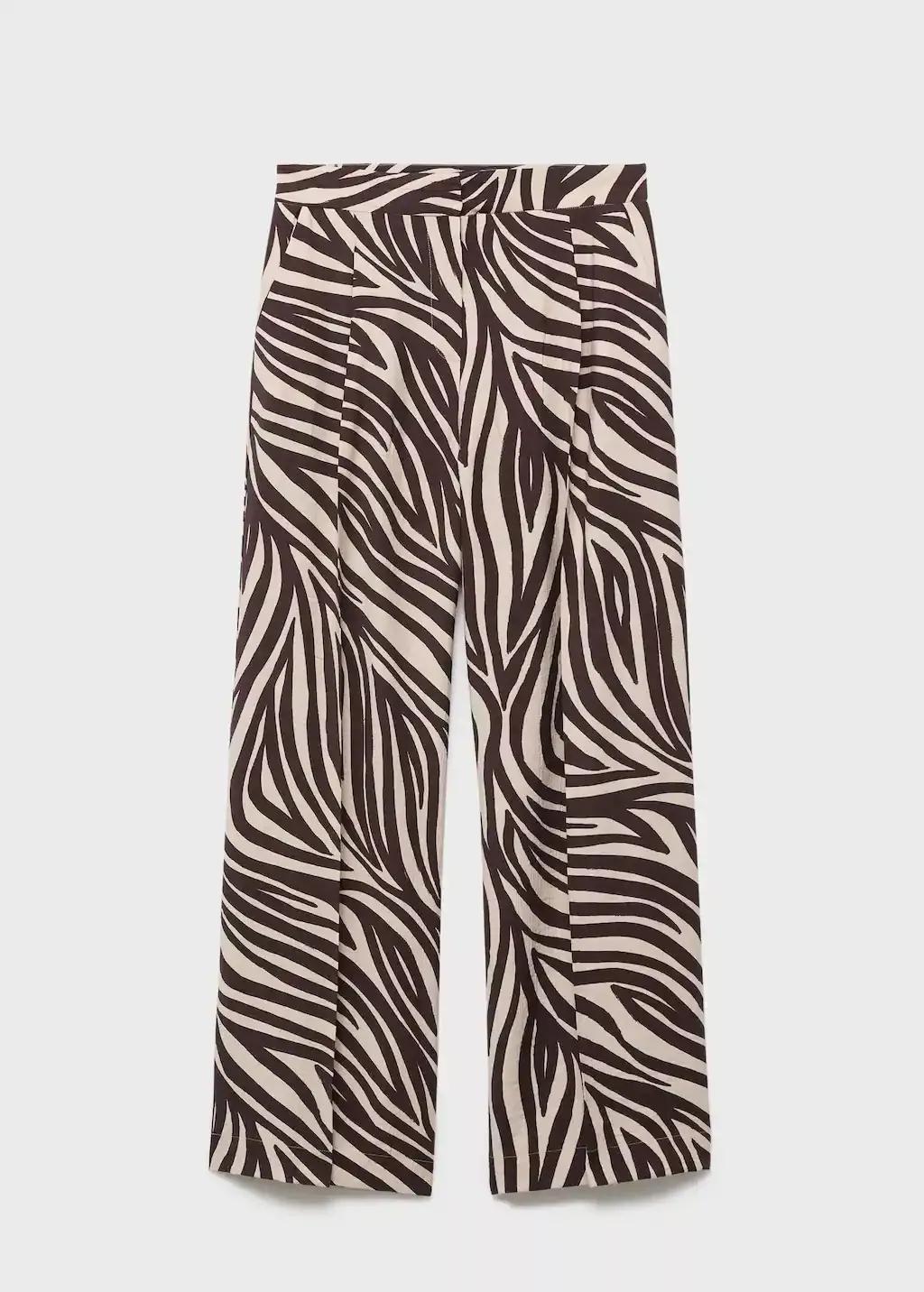 Black Straight-Leg Zebra-Print Pleated Trousers, , large image number 0