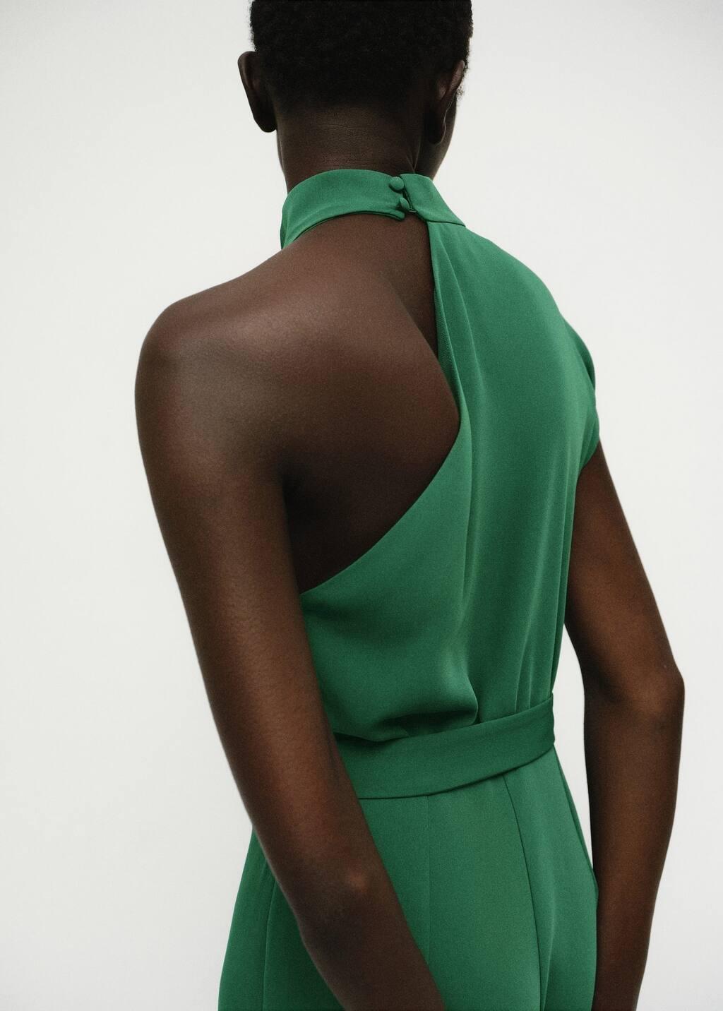 Green Asymmetrical Long Jumpsuit With Belt, , large image number 1