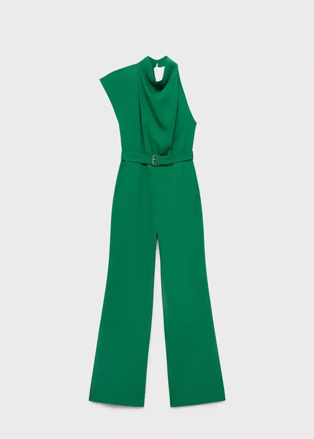 Green Asymmetrical Long Jumpsuit With Belt, , large image number 3