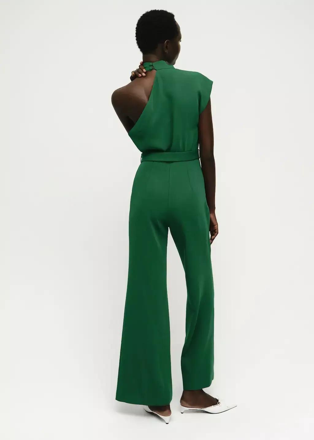 Green Asymmetrical Long Jumpsuit With Belt, , large image number 4
