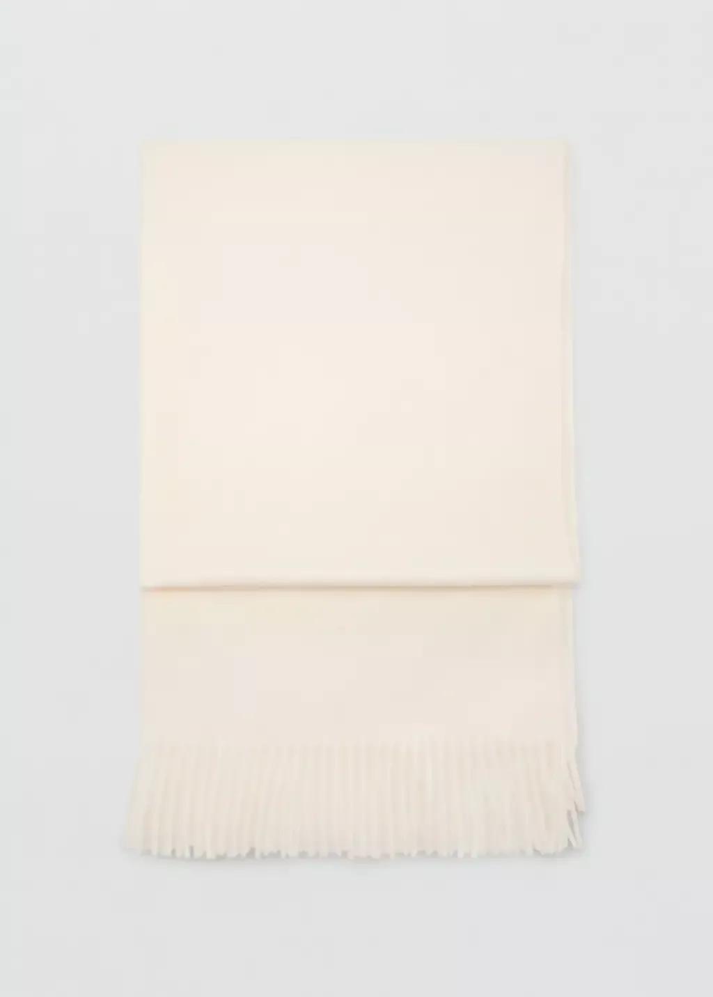 Beige Fringed Edge Scarf, Light Beige, large image number 1