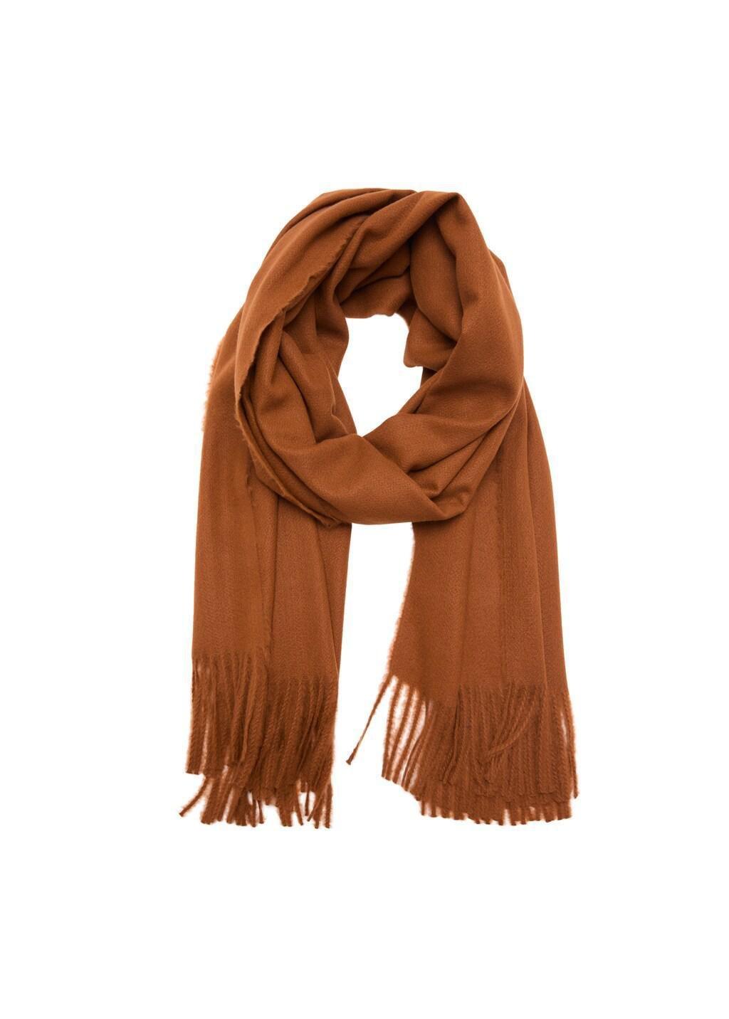 Brown Fringed Edge Scarf, Dark Brown, large image number 2