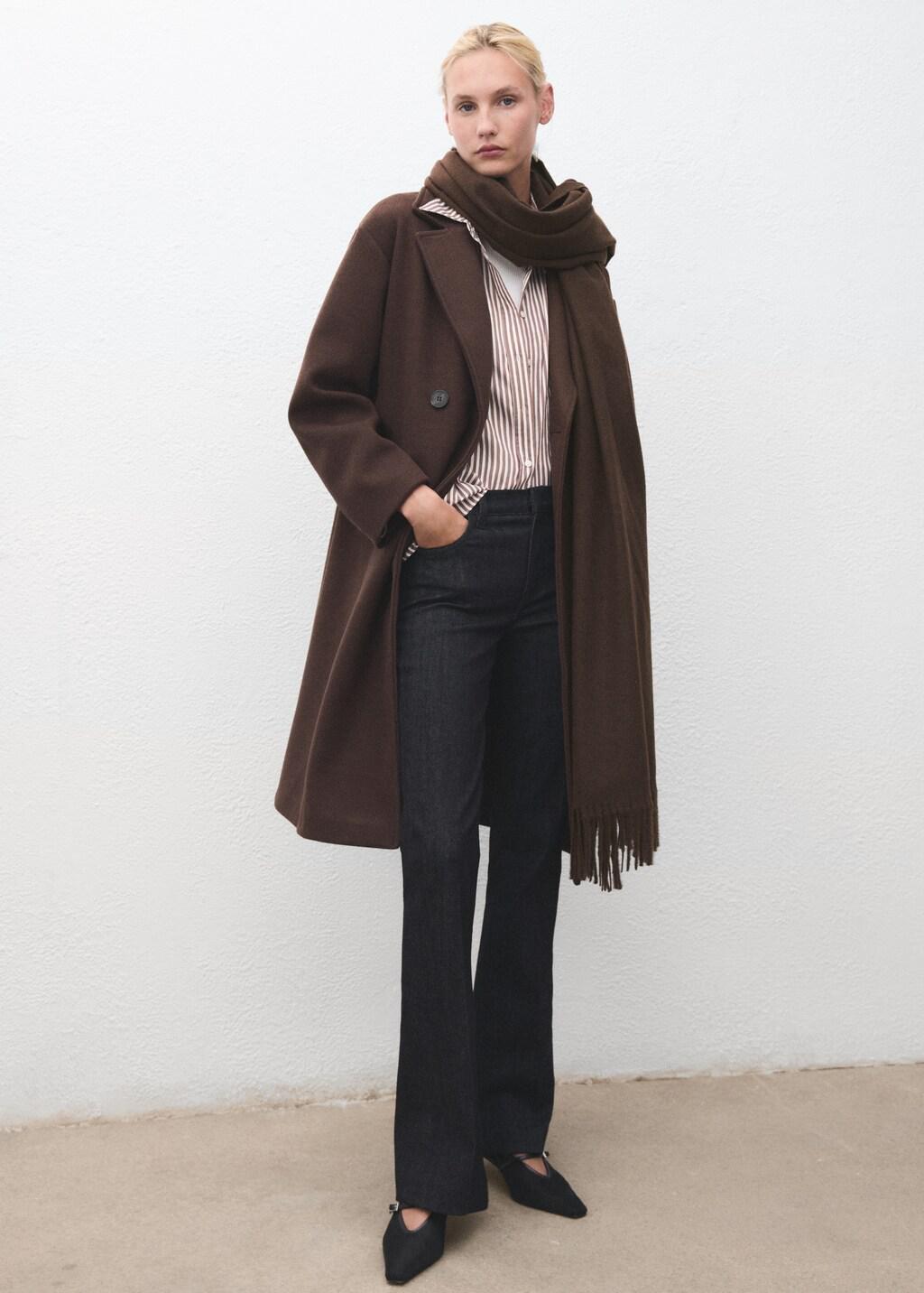Brown Fringed Edge Scarf, Dark Brown, large image number 0