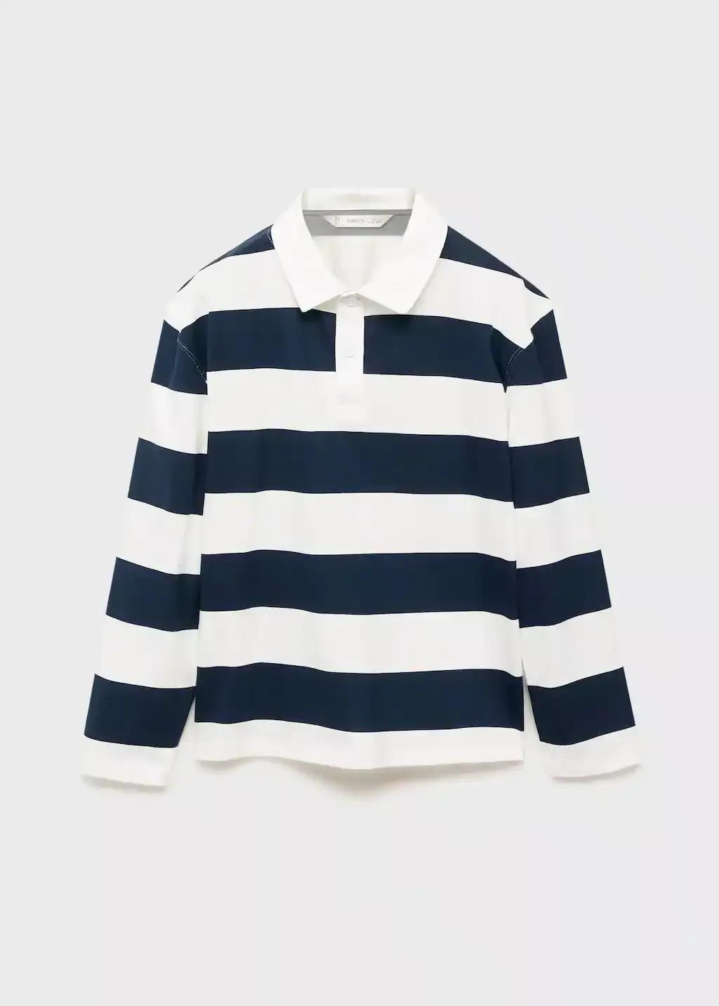 Navy Striped Cotton Polo Shirt, Kids Boy, , large image number 0
