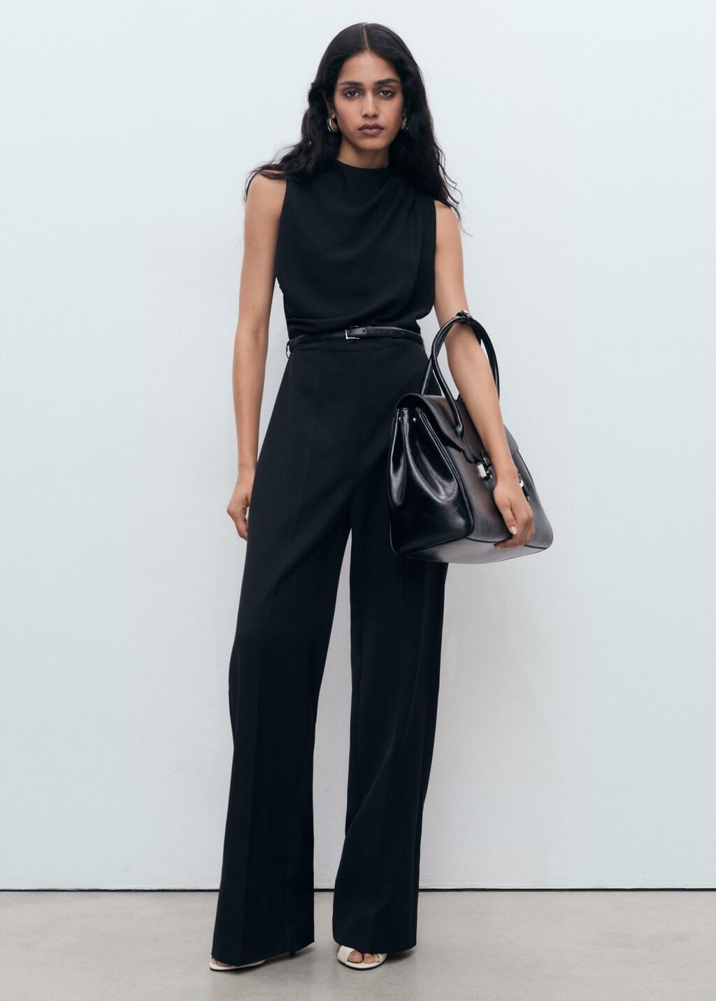 Black Cowl Neck Belted Jumpsuit, , large image number 0
