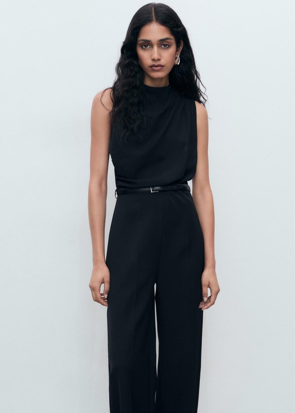 Black Cowl Neck Belted Jumpsuit, , large image number 3