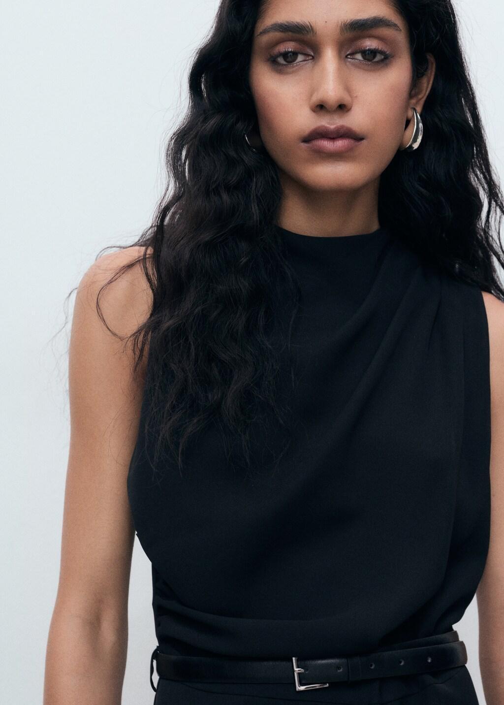 Black Cowl Neck Belted Jumpsuit, , large image number 4