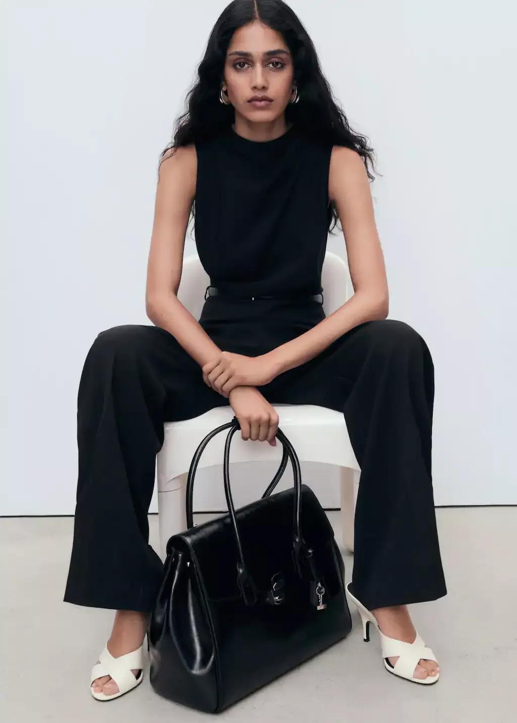 Black Cowl Neck Belted Jumpsuit, Black, large image number 5