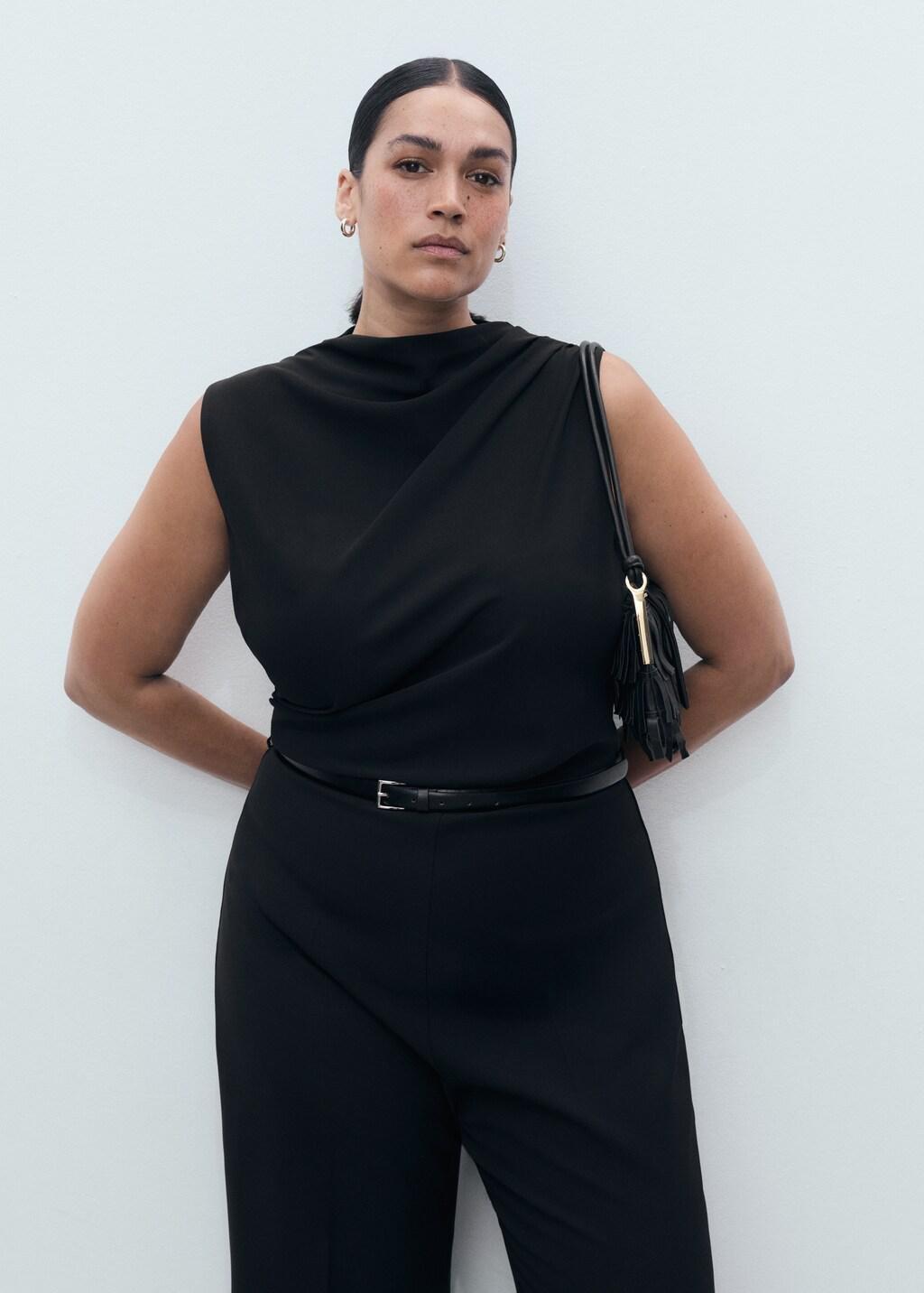 Black Cowl Neck Belted Jumpsuit, , large image number 6