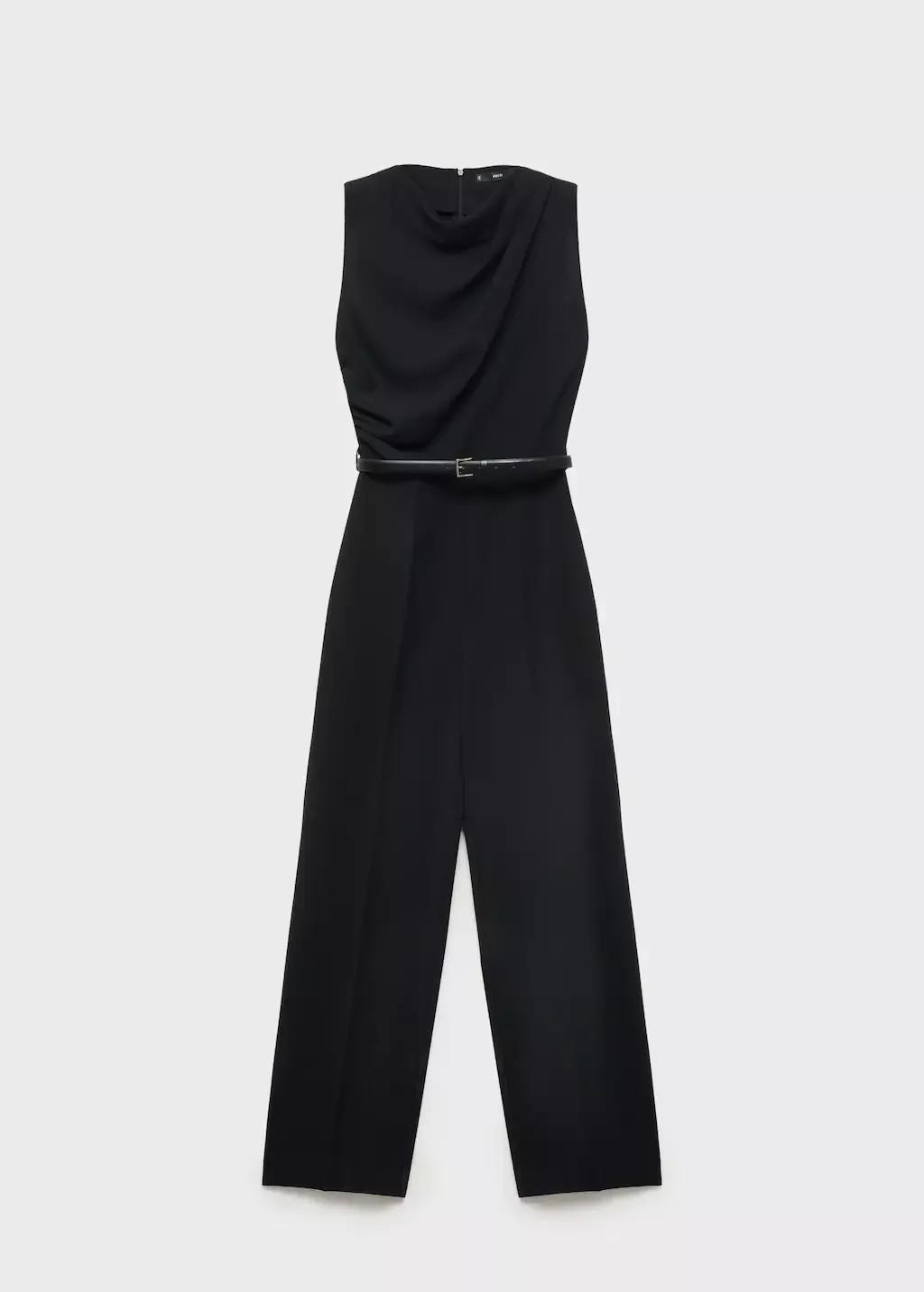 Black Cowl Neck Belted Jumpsuit, , large image number 7