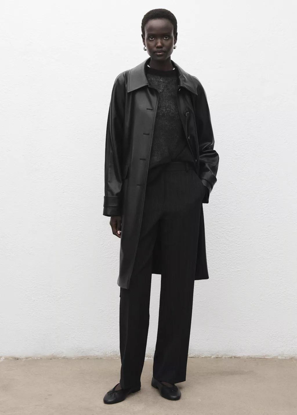 Black Long Faux-Leather Trench Coat With Belt, 0201_99, large image number 3