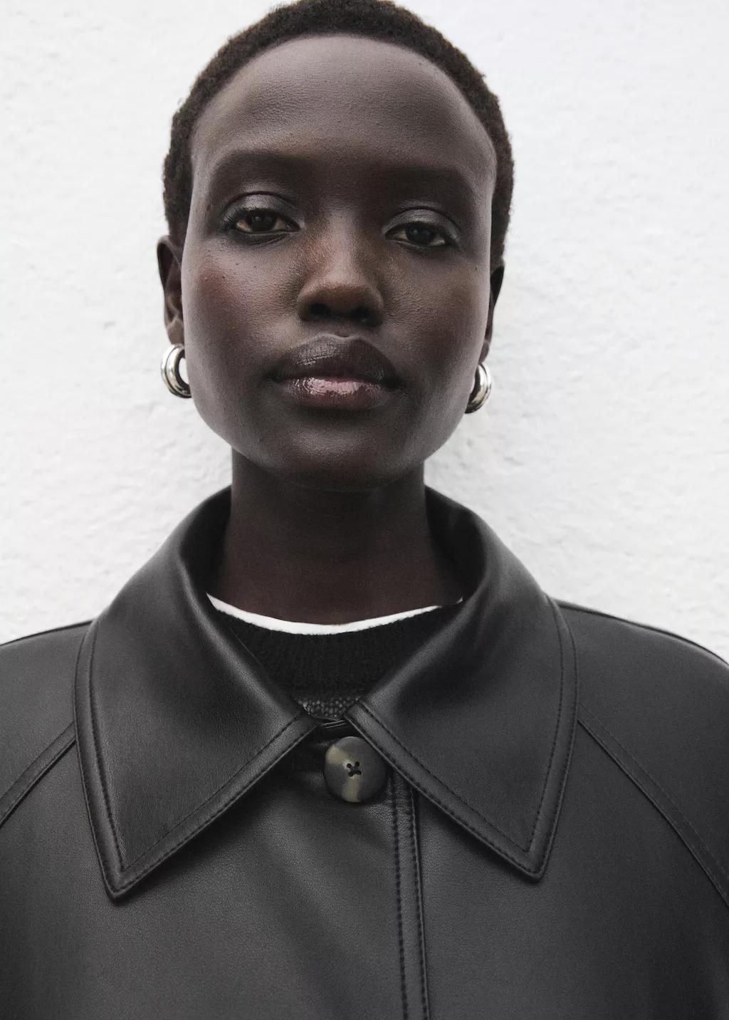 Black Long Faux-Leather Trench Coat With Belt, 0201_99, large image number 4