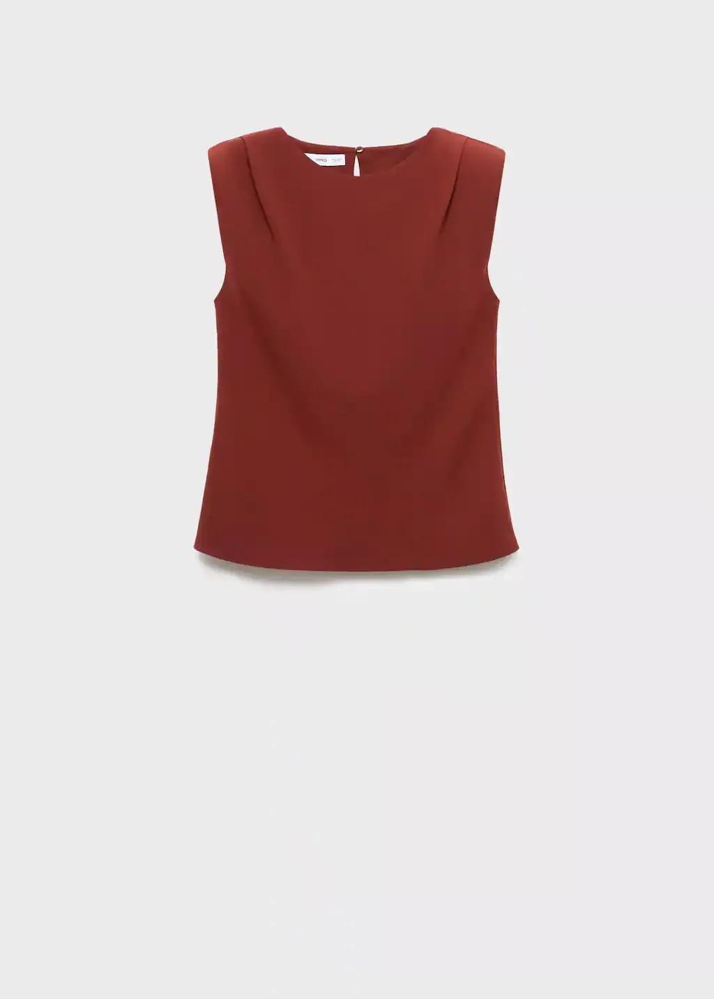 Orange Ruched Blouse With Shoulder Pads, Medium Orange, medium