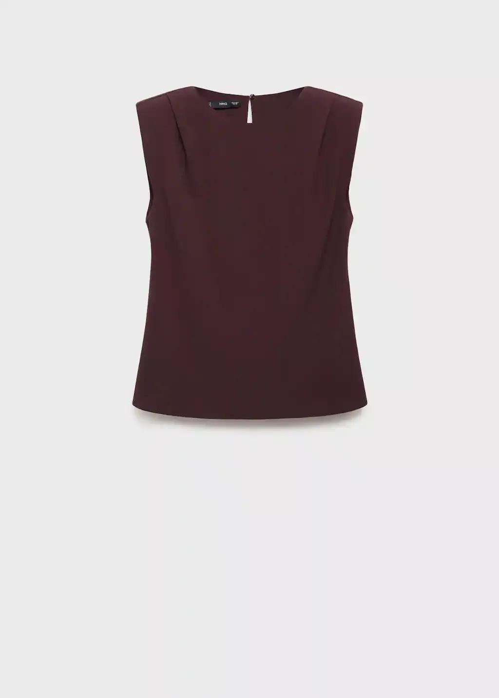 Brown Ruched Blouse With Shoulder Pads, , large image number 0