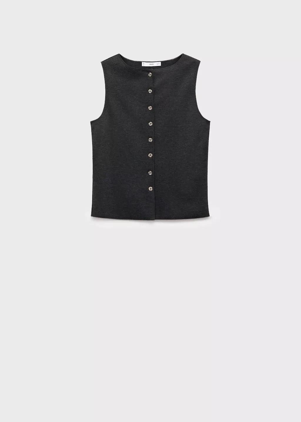 Grey Round Neck Buttoned Waistcoat, Grey, medium