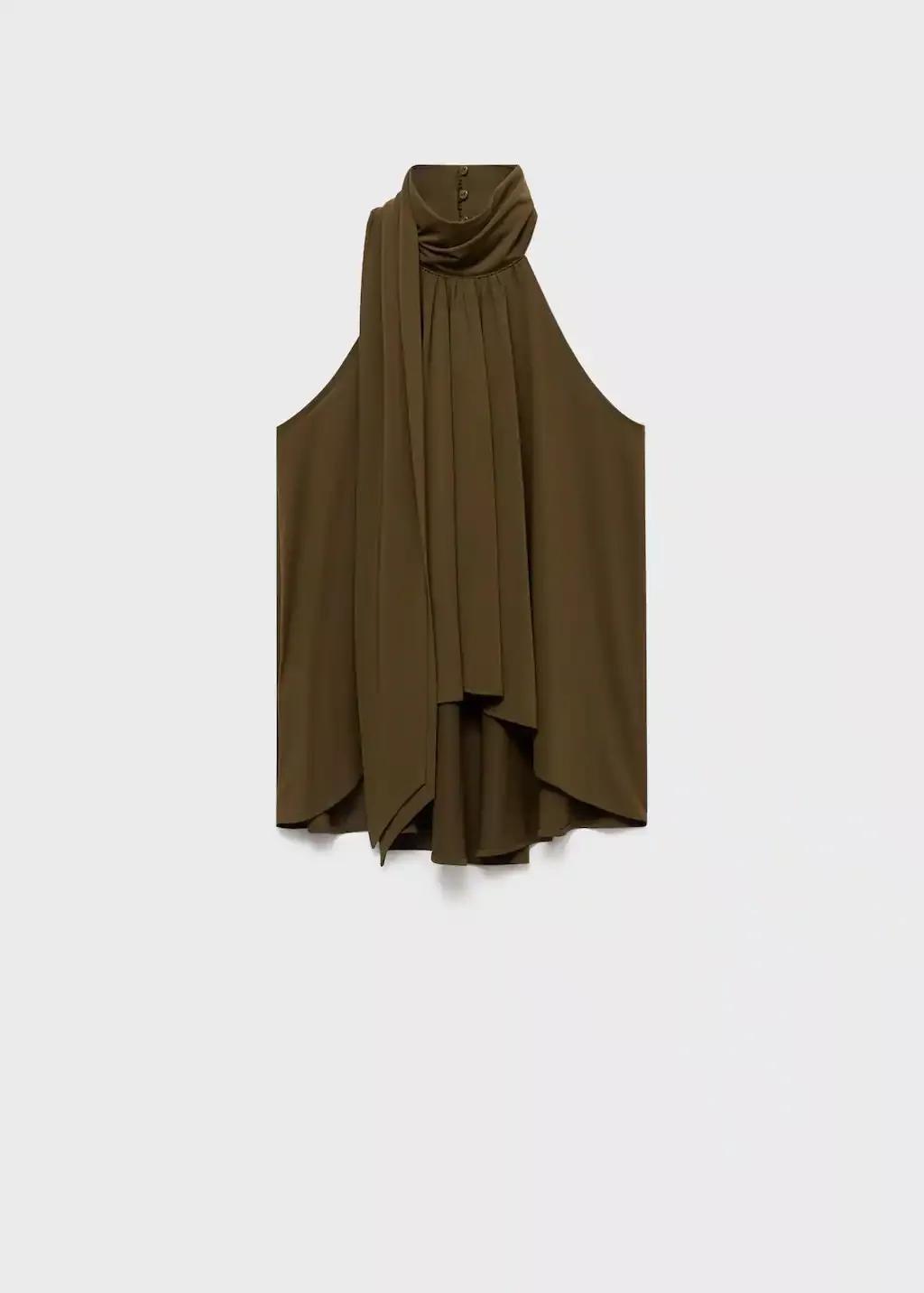 Khaki Bow Halter Top, , large image number 0
