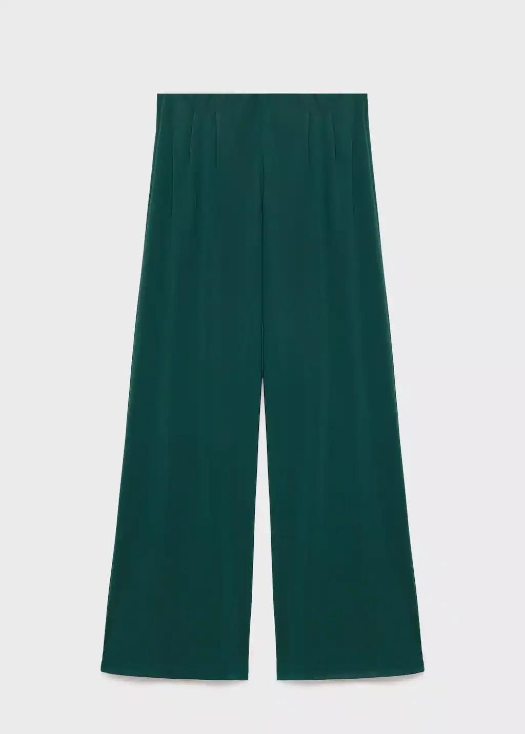 Green Pleated Wide Leg Trousers, Dark Green, medium