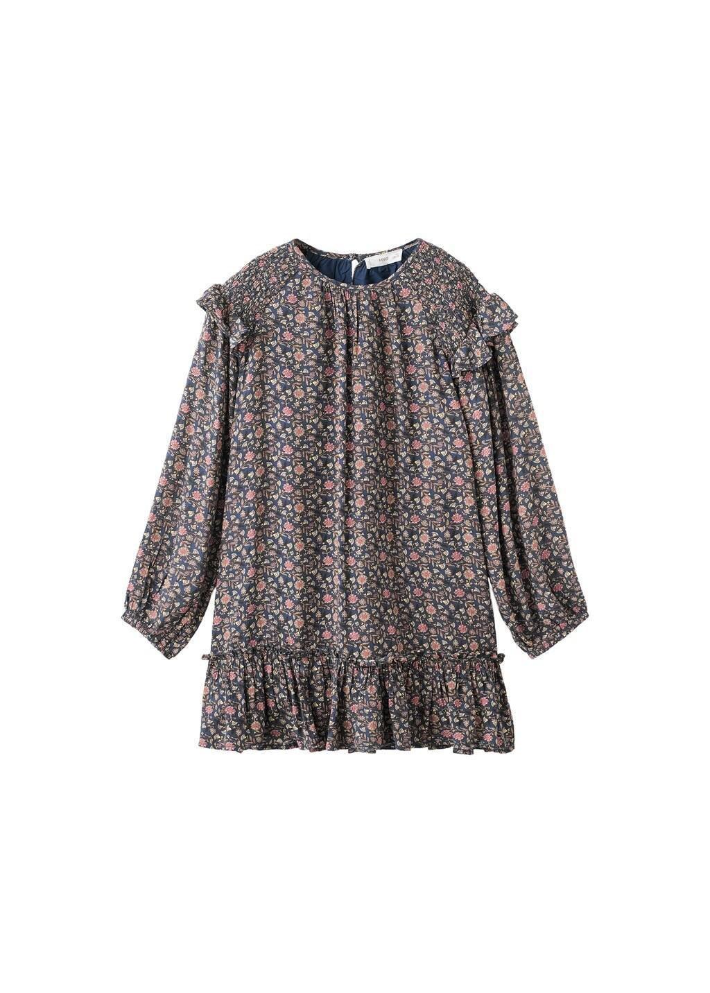 Navy Ruffled Printed Dress, Kids Girls, Navy, large image number 5