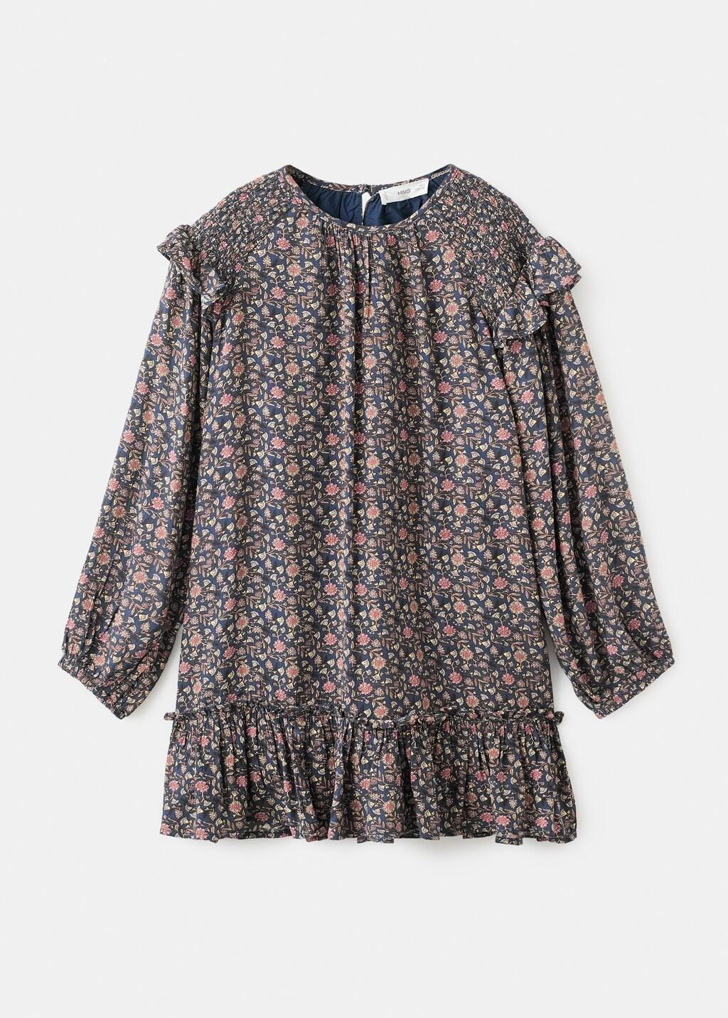 Navy Ruffled Printed Dress, Kids Girls, Navy, large image number 6