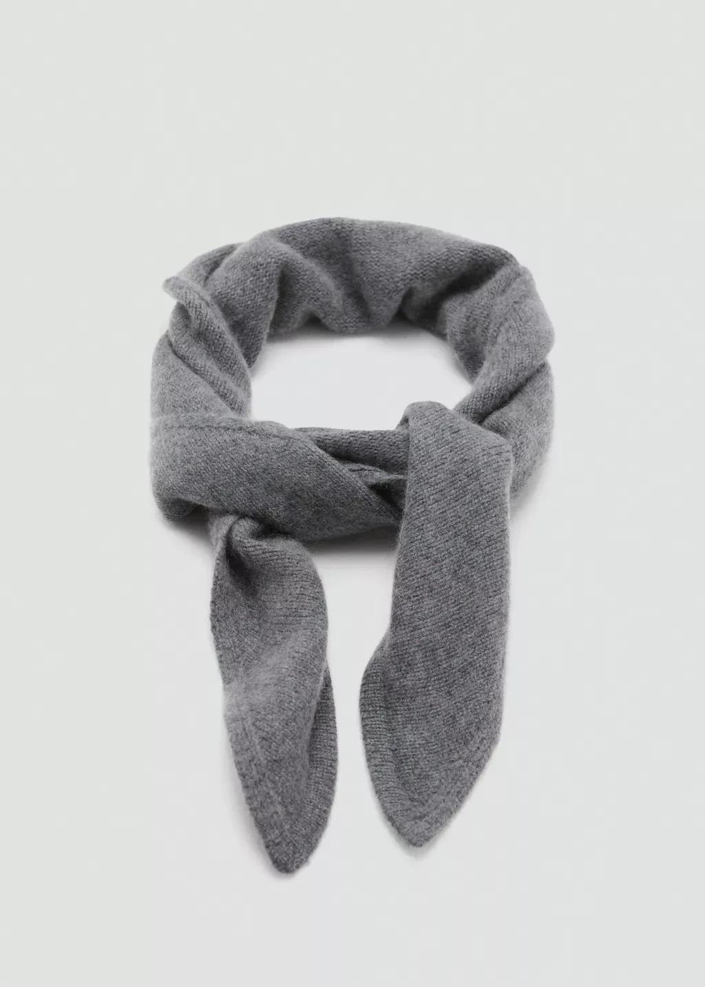 Grey Cashmere-Blend Knitted Shawl, Dark Grey, large image number 1