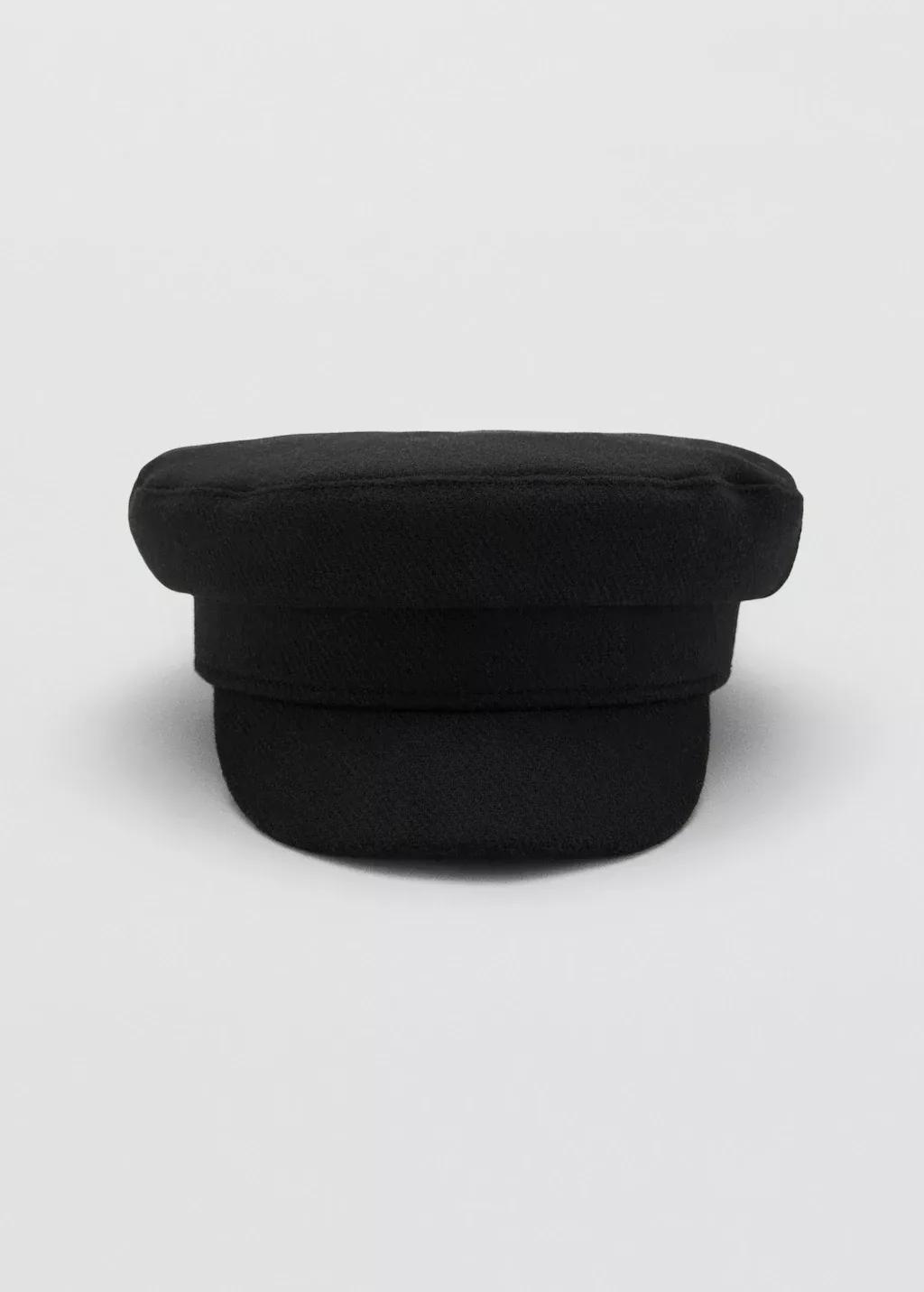 Black Rigid Wool-Blend Baker Boy Cap, Black, medium
