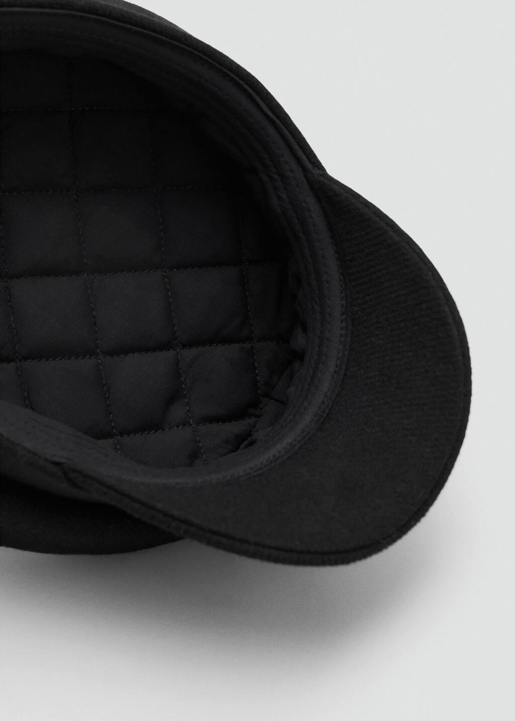 Black Rigid Wool-Blend Baker Boy Cap, Black, large image number 1