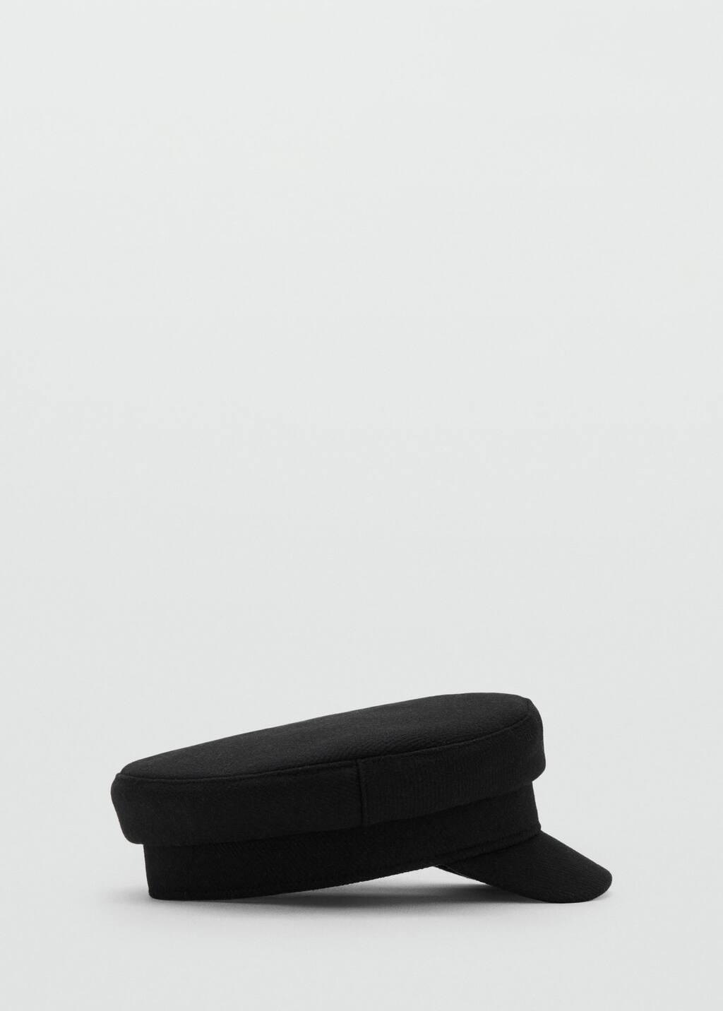 Black Rigid Wool-Blend Baker Boy Cap, Black, large image number 2