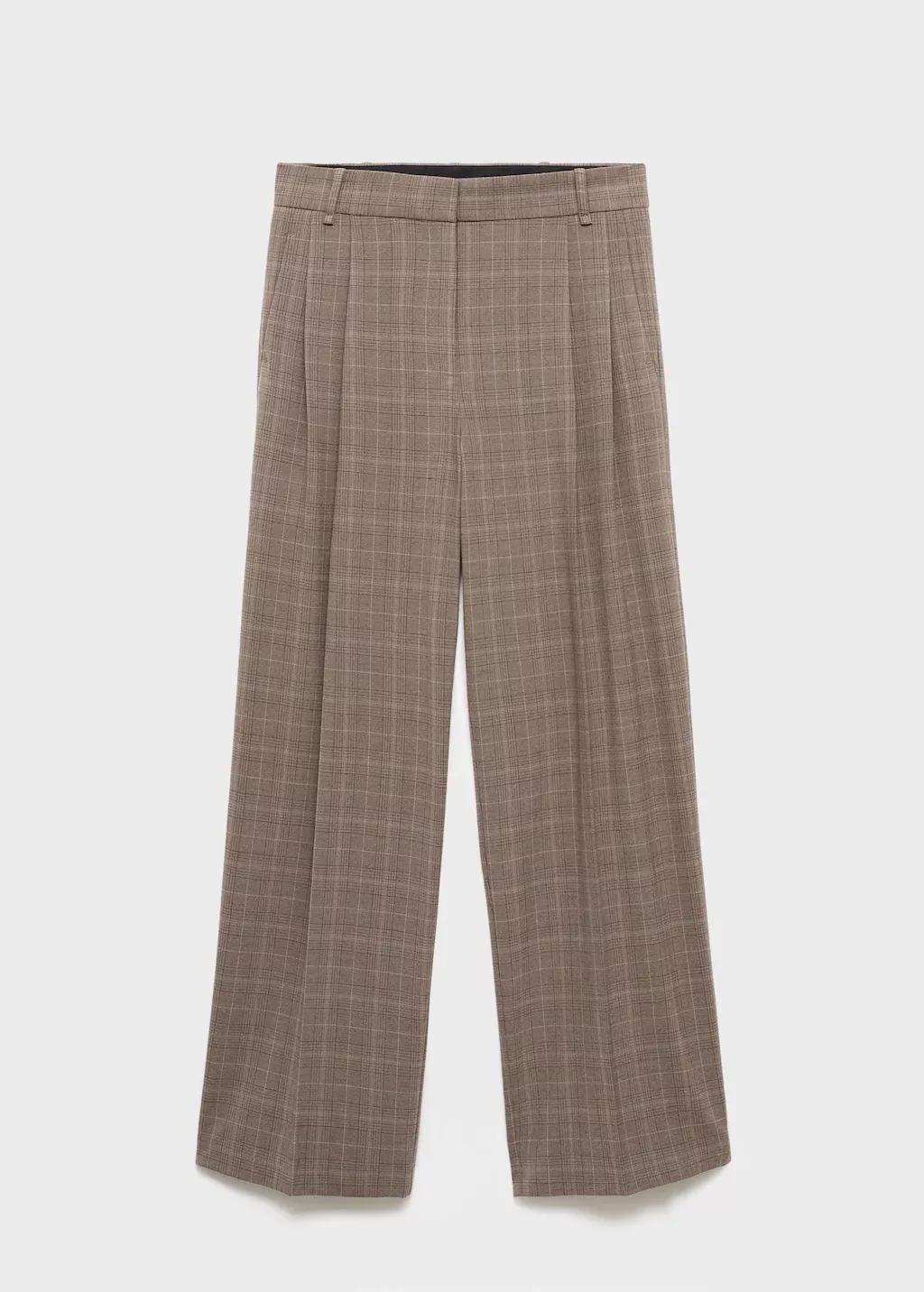 Brown Wide-Leg Check Suit Trousers, Medium Brown, large image number 1