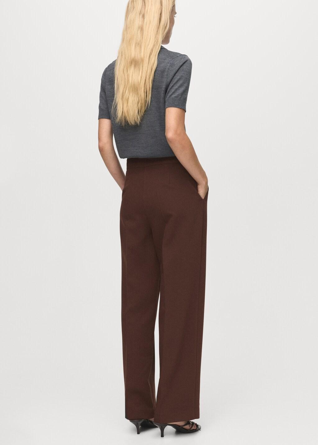 Brown High-Waist Straight Trousers, Dark Brown, large image number 2