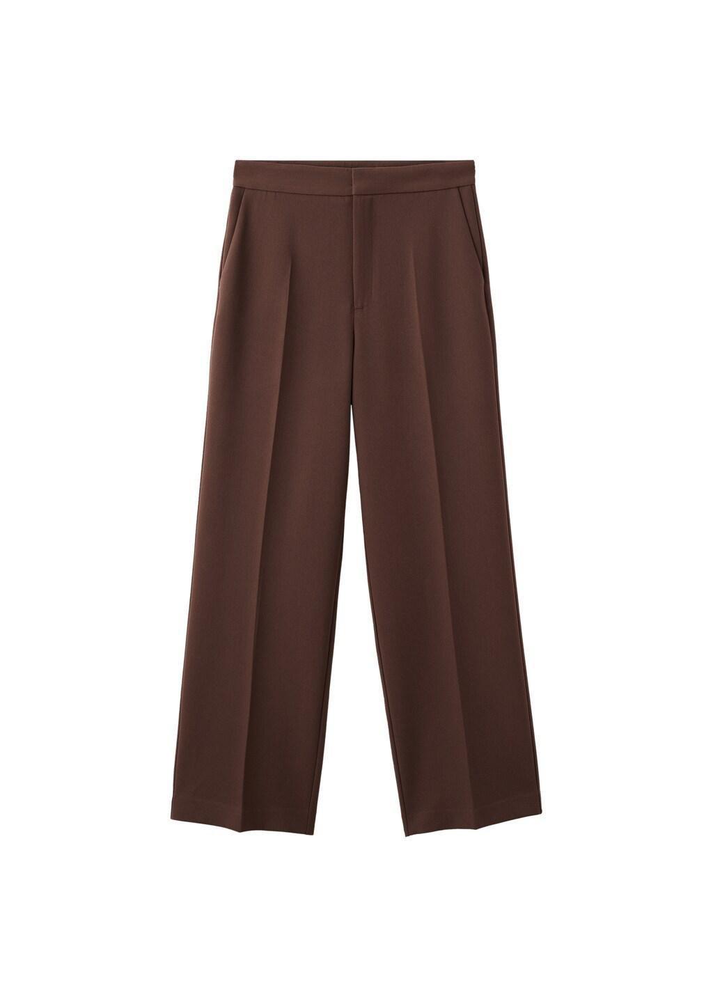 Brown High-Waist Straight Trousers, Dark Brown, large image number 5