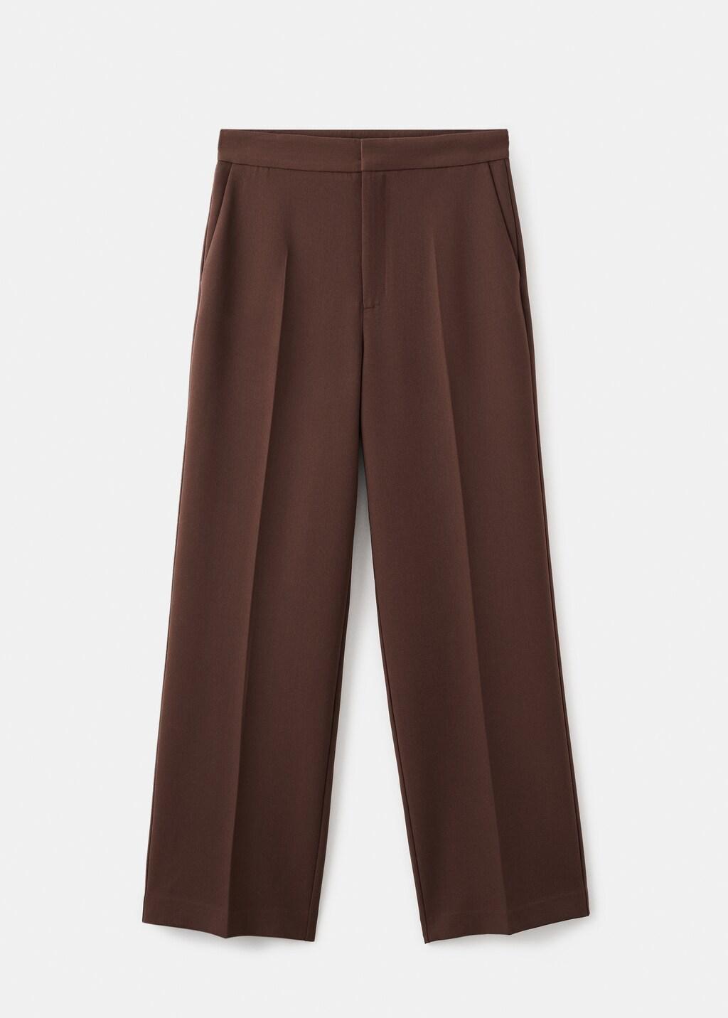 Brown High-Waist Straight Trousers, Dark Brown, large image number 6