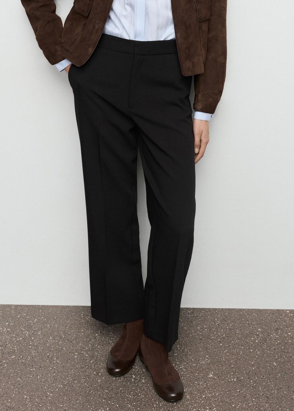 Black High-Waist Straight Trousers, Black, large image number 3