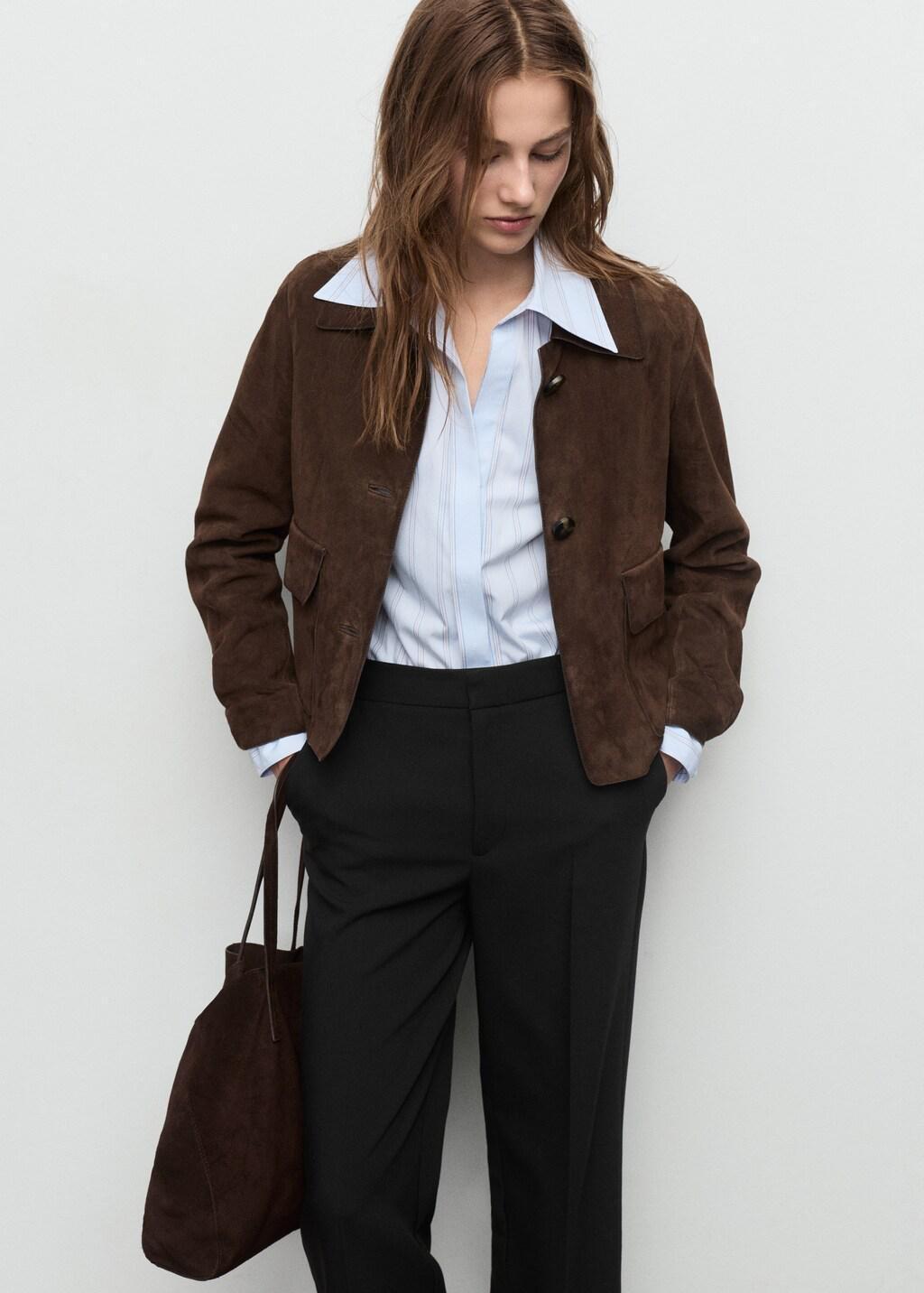 Black High-Waist Straight Trousers, Black, large image number 4