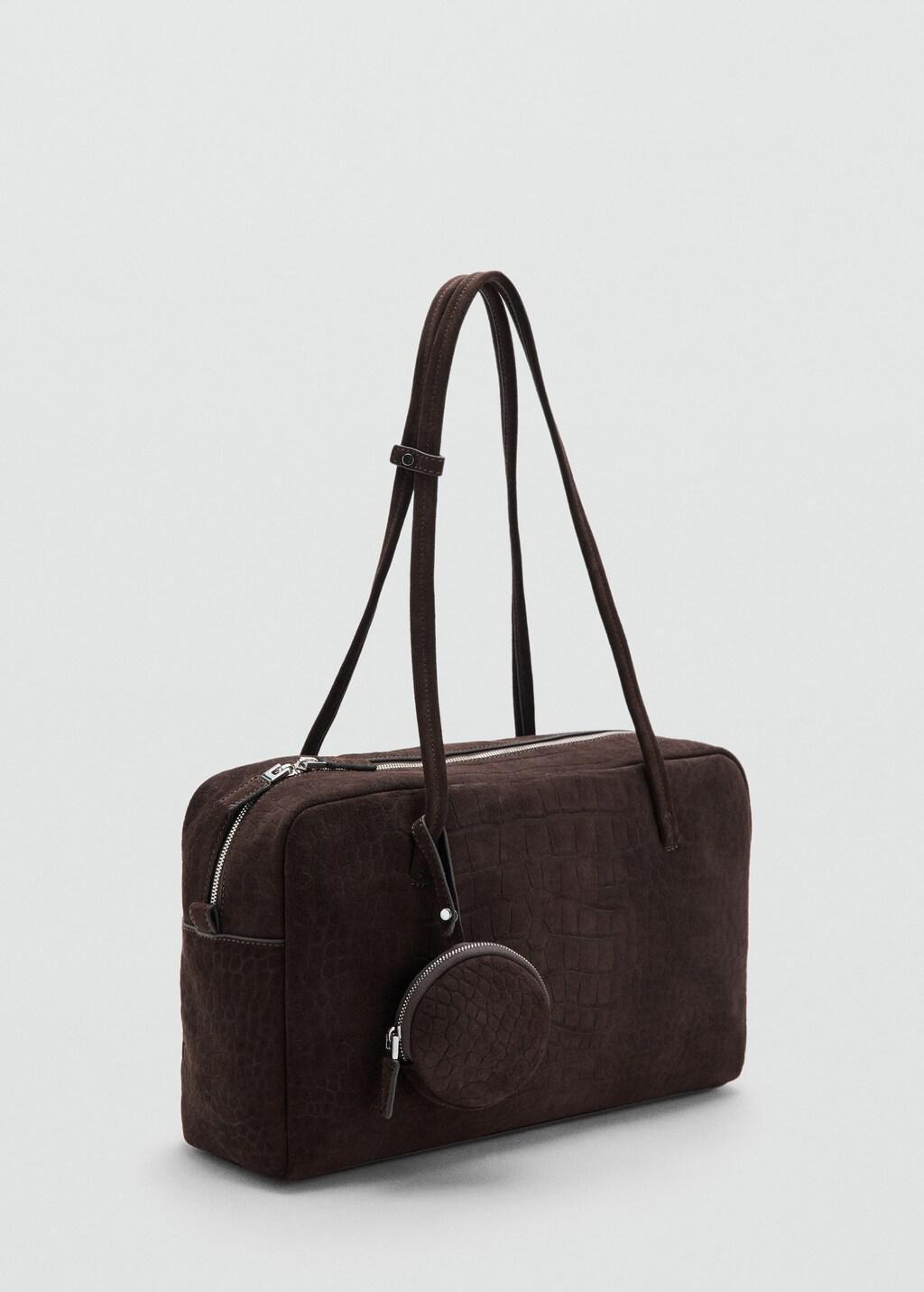 Brown Medium Suede Bowling Bag, Dark Brown, large image number 5