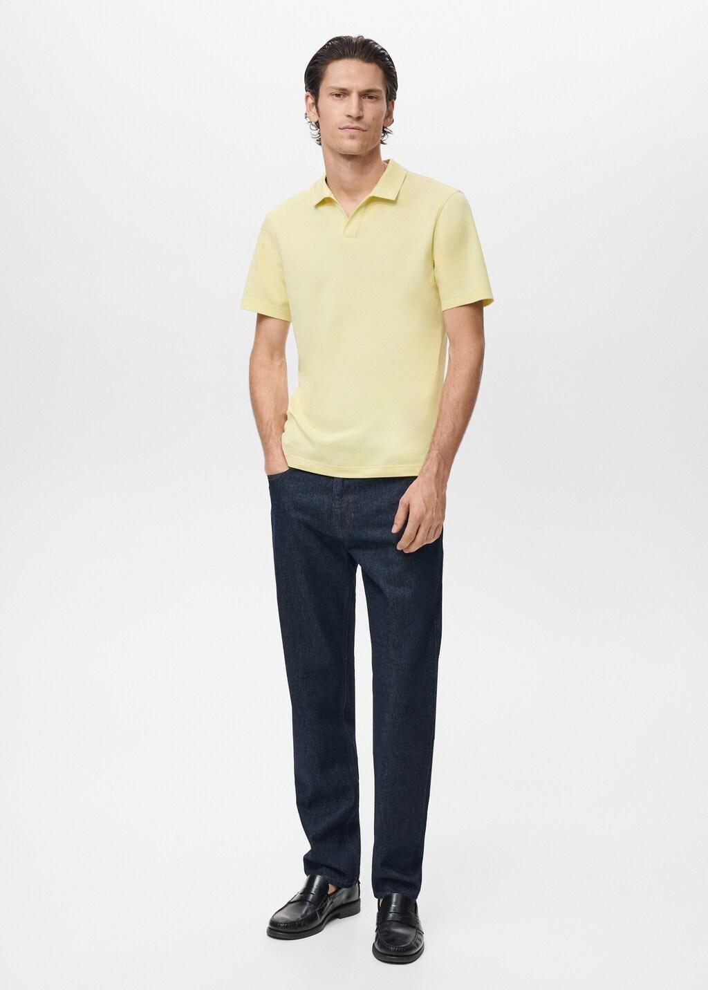 Yellow Piqué Cotton Polo, Bright Yellow, medium