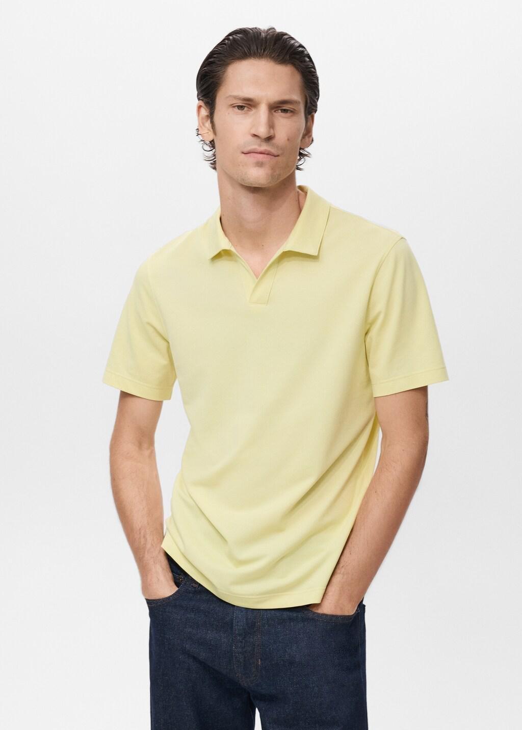 Yellow Piqué Cotton Polo, Bright Yellow, large image number 3