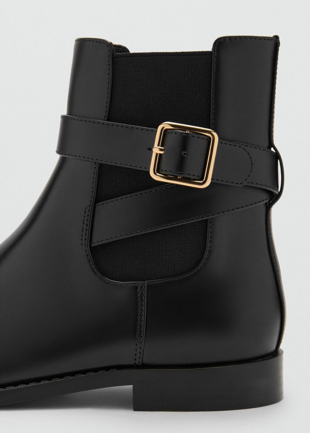 Black Ankle Boots With Elastic Panel And Buckle, Black, large image number 2