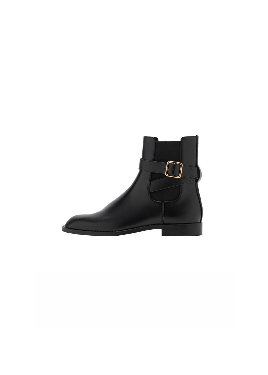 Black Ankle Boots With Elastic Panel And Buckle, Black, large image number 4