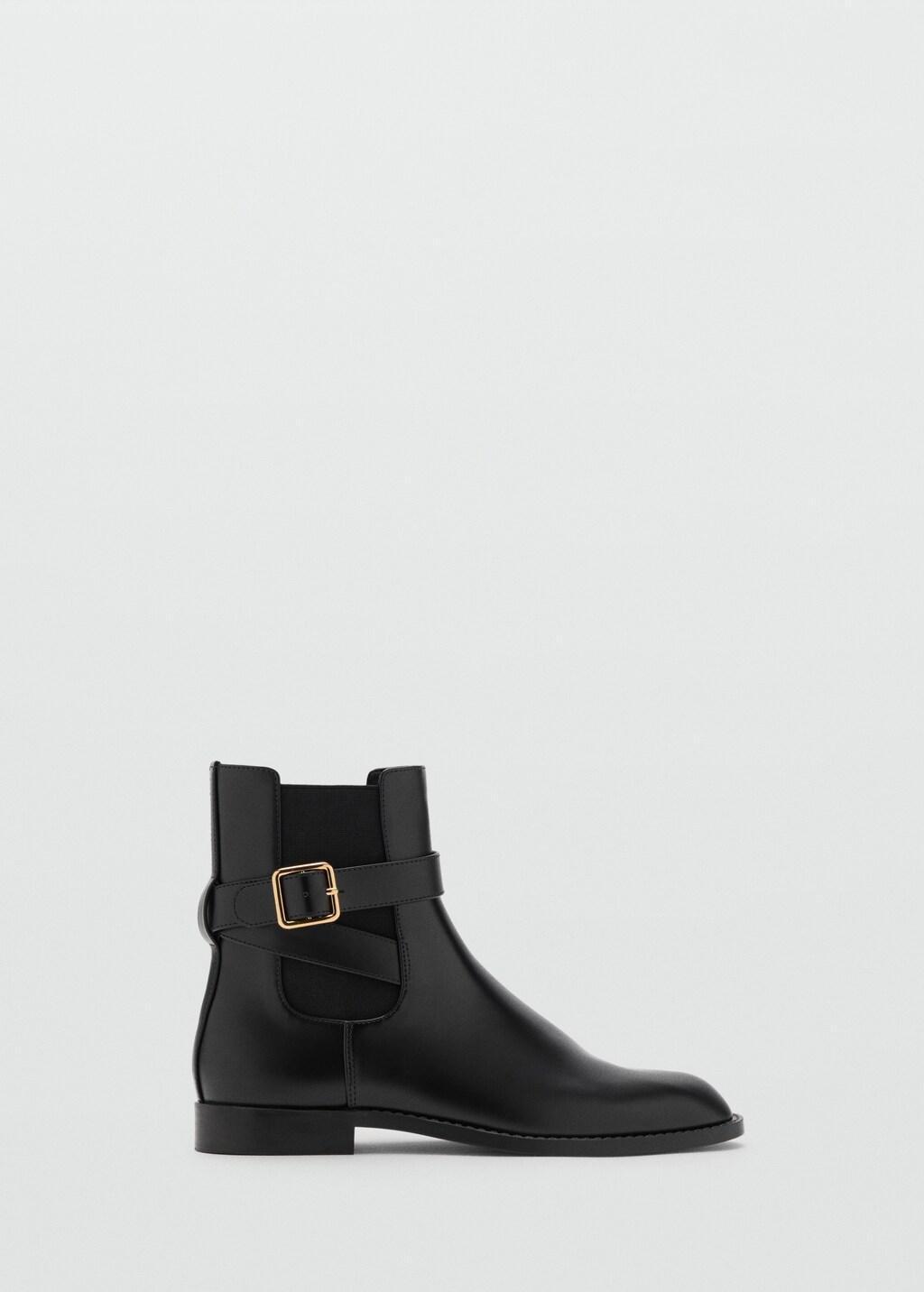 Black Ankle Boots With Elastic Panel And Buckle, Black, large image number 5